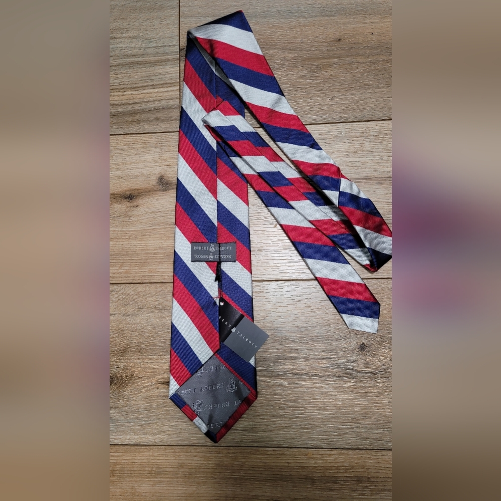 Robert Talbott Navy/Red/White Stripe Men’s Necktie 3”x 56” All Silk Handsewn